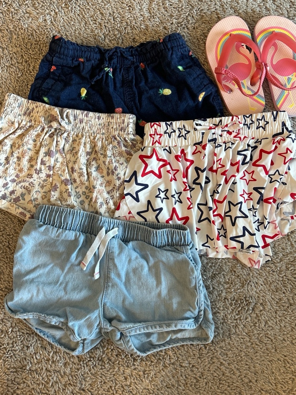 Girls' Navy Pineapple, Star & Chambray Mix Shorts - Assorted Colors